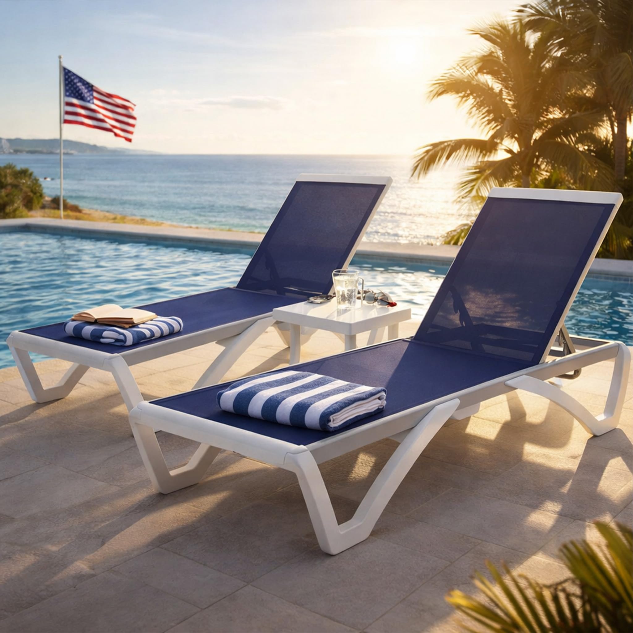 Kozyard Outdoor Chaise Lounge Chair, Full Flat Adjustable Patio Lounger with Aluminum Frame & Resin Legs, Textilene Fabric for Poolside, Backyard & Beach (Gray Without Table)
