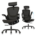 GABRYLLY Ergonomic Mesh Office Chair- White Desk Chair, Flip-Up Armrest, Adjustable Headrest, Tilting with Soft Seat and PU Wheel, Elite Home Desk Chair for Work, Study, Gaming (GY1108)