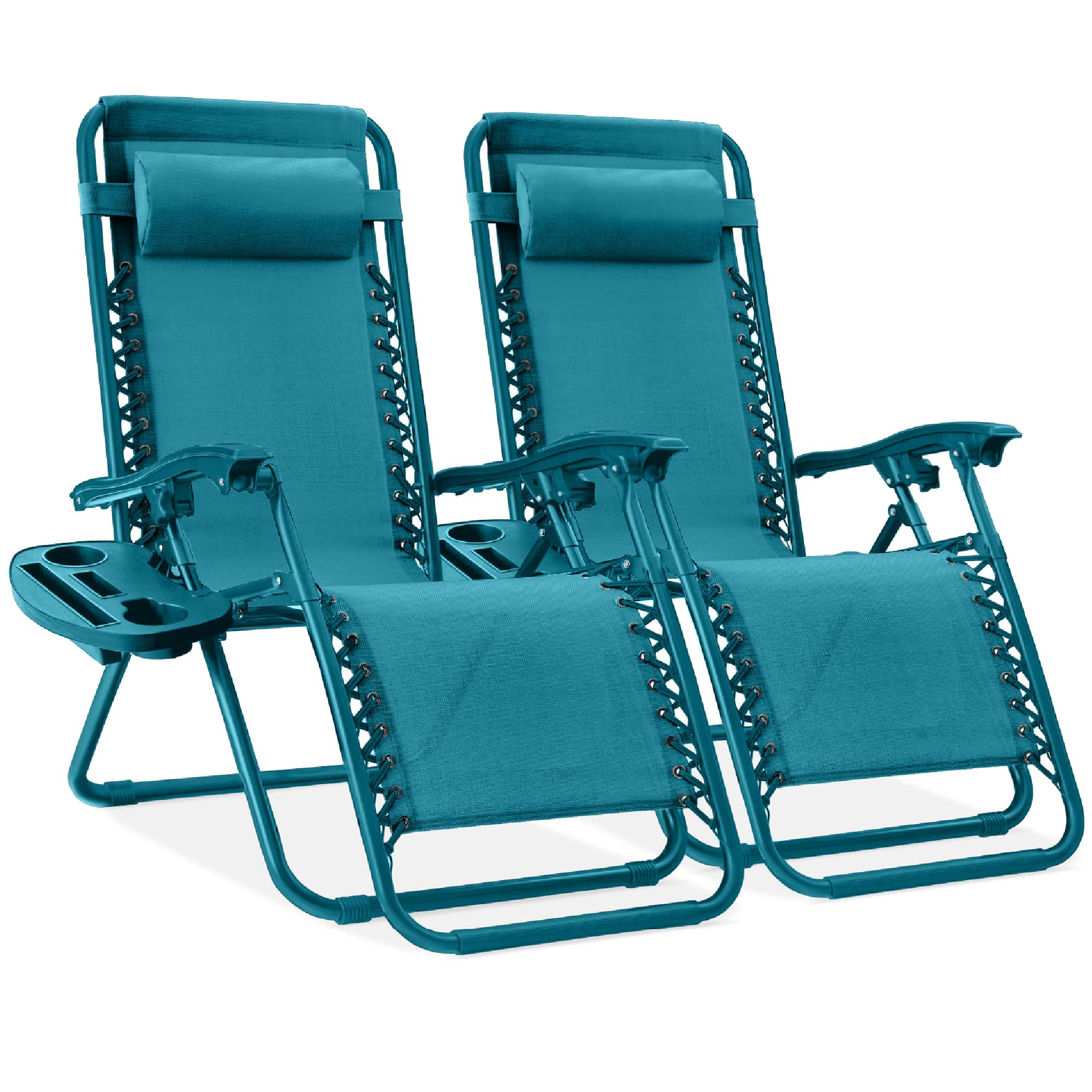 Best Choice Products Set of 2 Adjustable Steel Mesh Zero Gravity Lounge Chair Recliners w/Pillows and Cup Holder Trays - Black