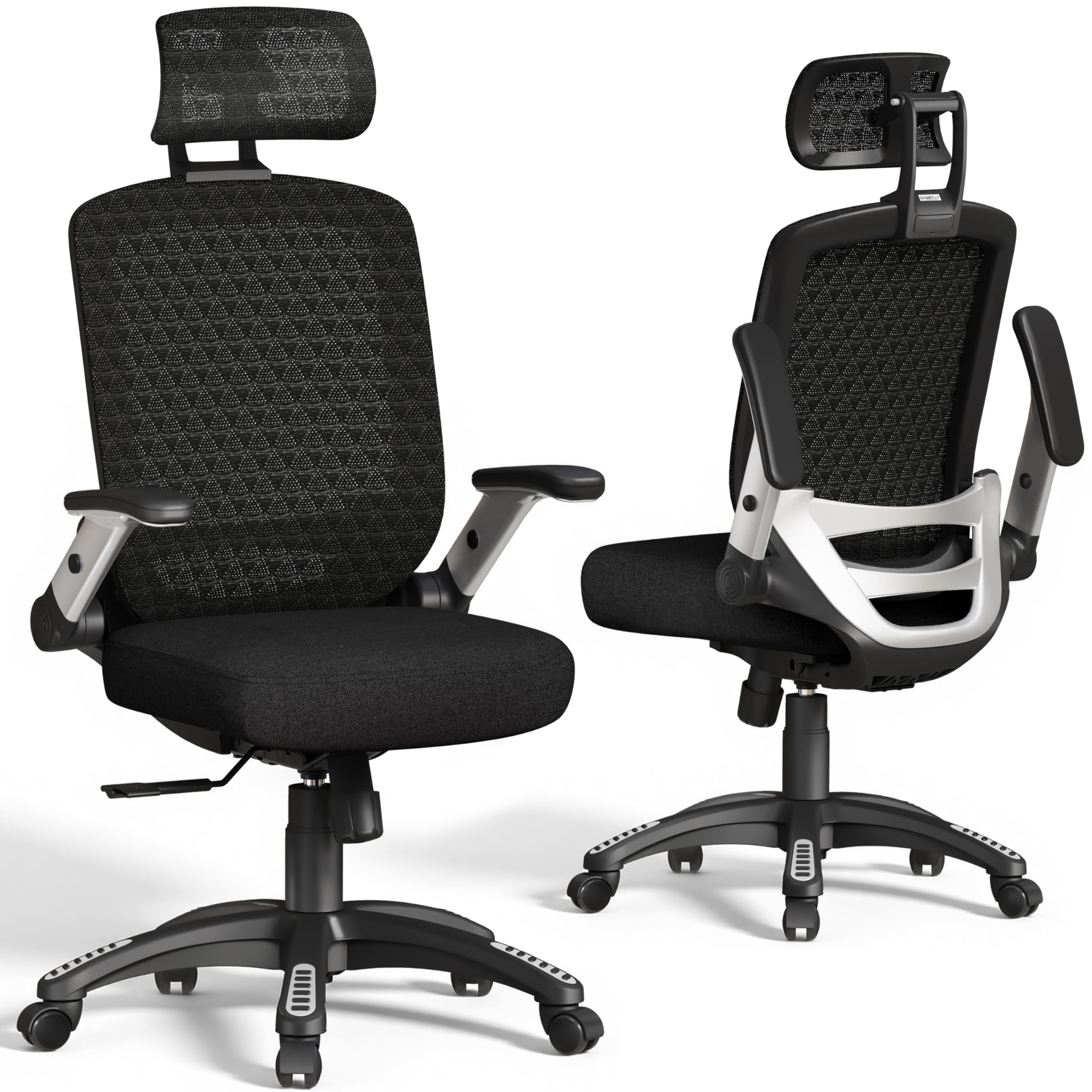 GABRYLLY Ergonomic Office Chair with Footrest, High Back Home Desk Chair - 3D Headrest, Flip-Up Arms, 135° Tilt and Wide Cushion, Heavy Duty Mesh Chairs for Task Computer Gaming, GYB01-FT