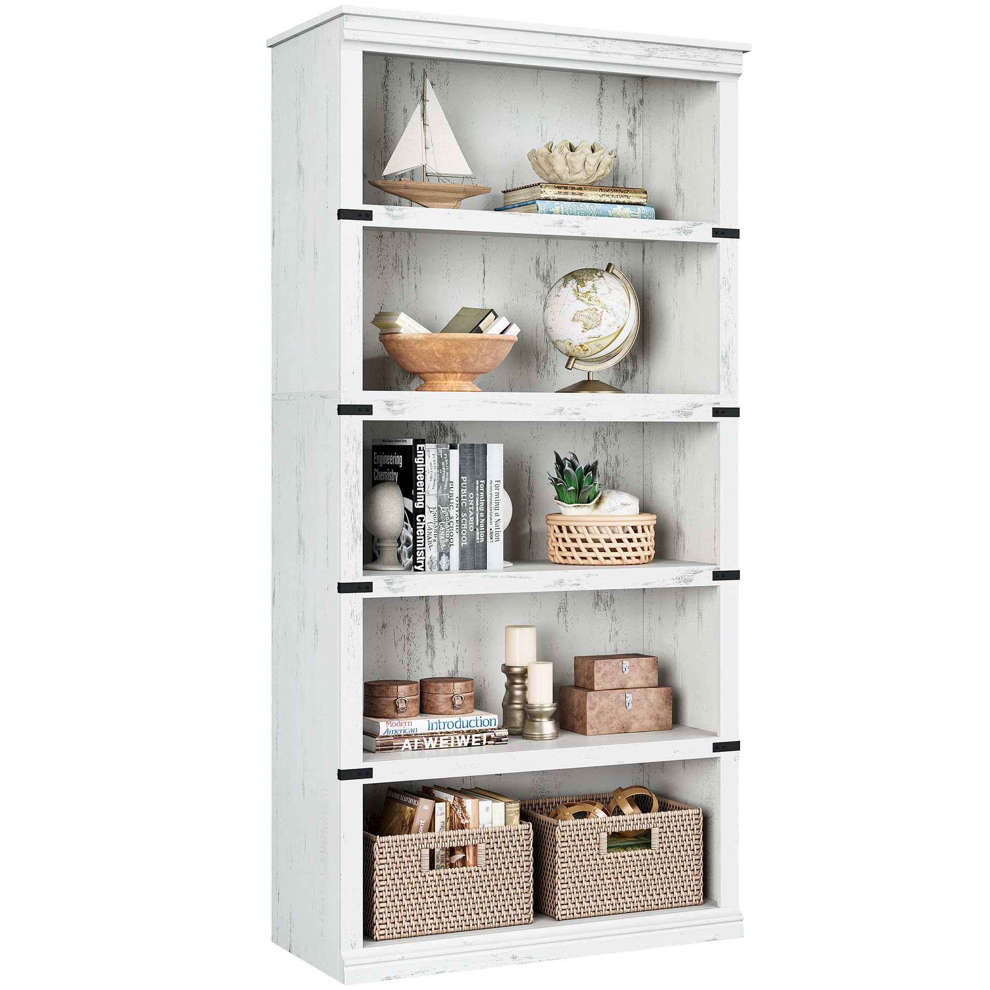 IDEALHOUSE 5 Tier Bookcase, Farmhouse Book Shelf with Storage, 71" Tall Book Case Wooden 5 Shelf Bookcase for Home Office, Living Room, Bed Room (Oak, 67.4" H x 31.5" W x 12.8" D)