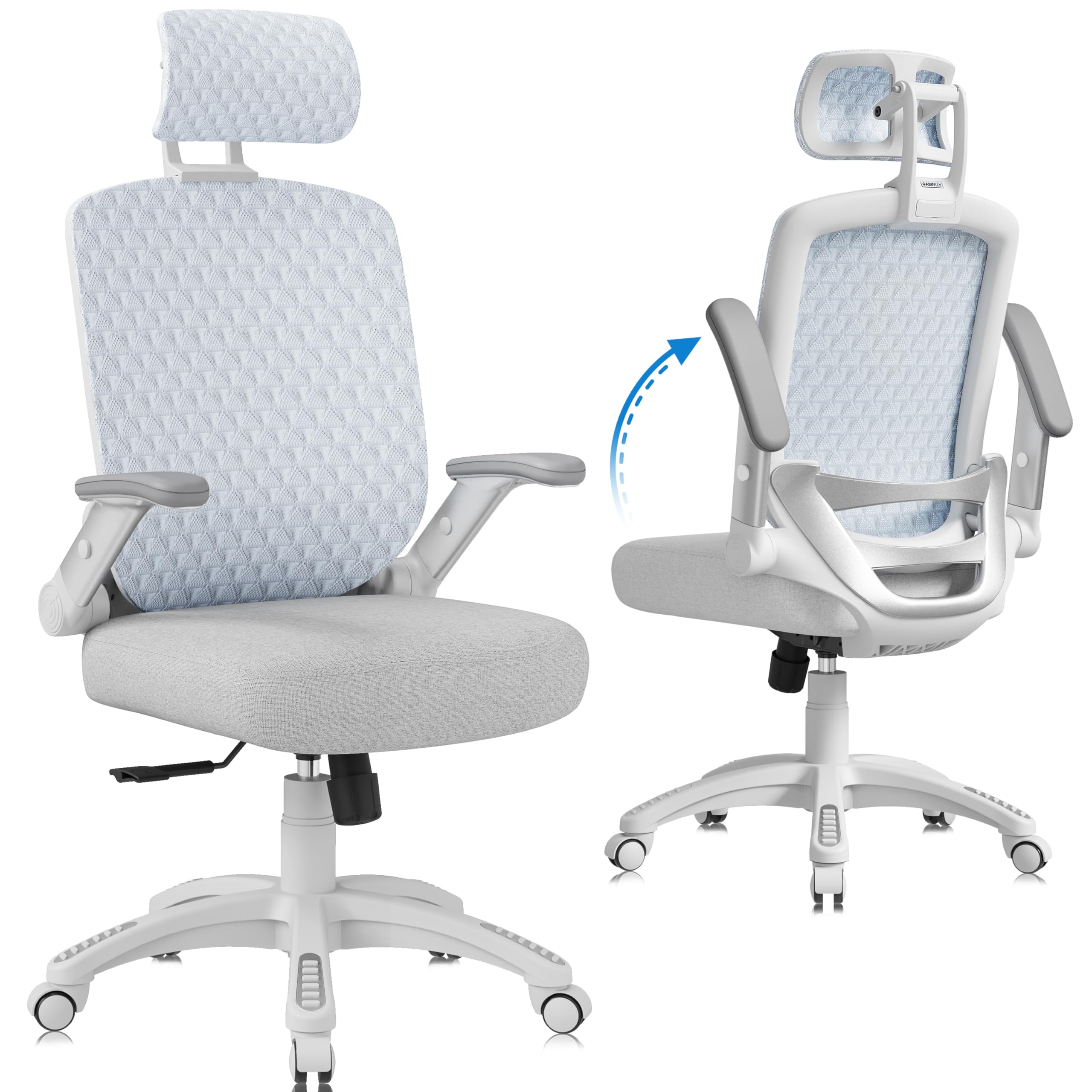 GABRYLLY Ergonomic Office Chair with Footrest, High Back Home Desk Chair - 3D Headrest, Flip-Up Arms, 135° Tilt and Wide Cushion, Heavy Duty Mesh Chairs for Task Computer Gaming, GYB01-FT