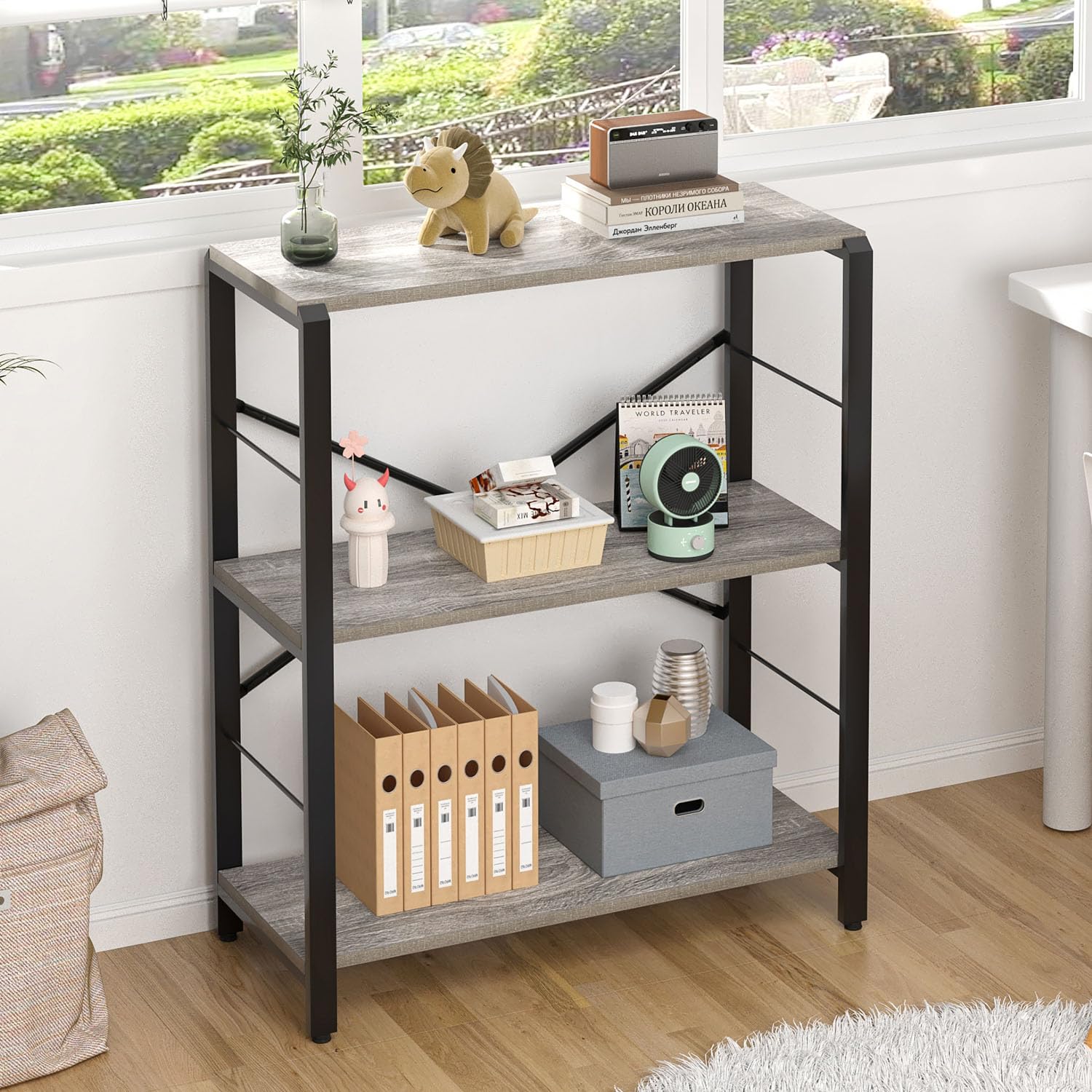 FOLUBAN 5 Tier Tall Bookshelf, Industrial Bookshelves and Bookcases, Modern Rustic Wood and Metal Book Shelf for Bedroom, Living Room and Home Office, Oak