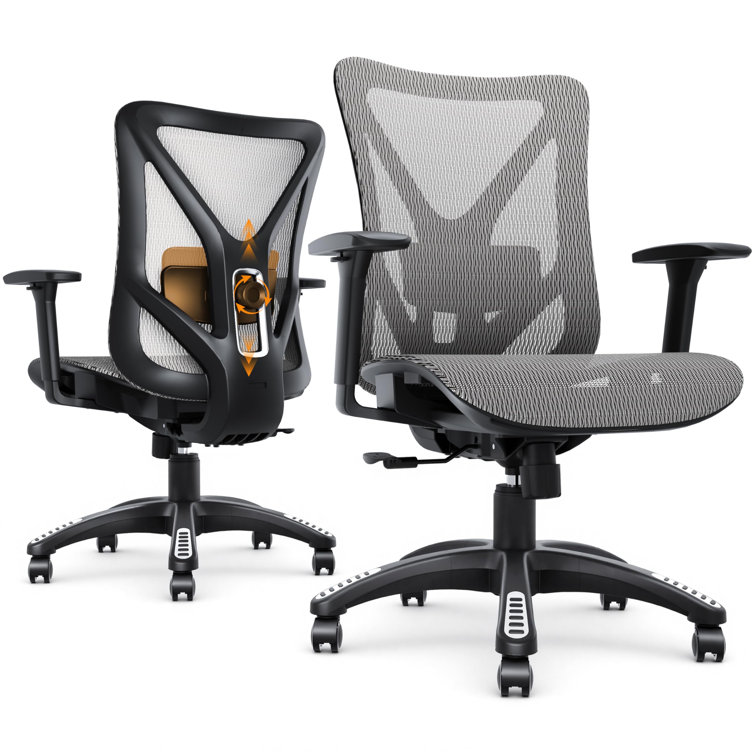 Ergonomic Office Chair, Mesh Computer Desk Chairs with Adjustable Lumbar Support, 3D Armrests, Tilt Function, Comfy Wide Seat, Swivel Executive Work Task Chair for Company and Home